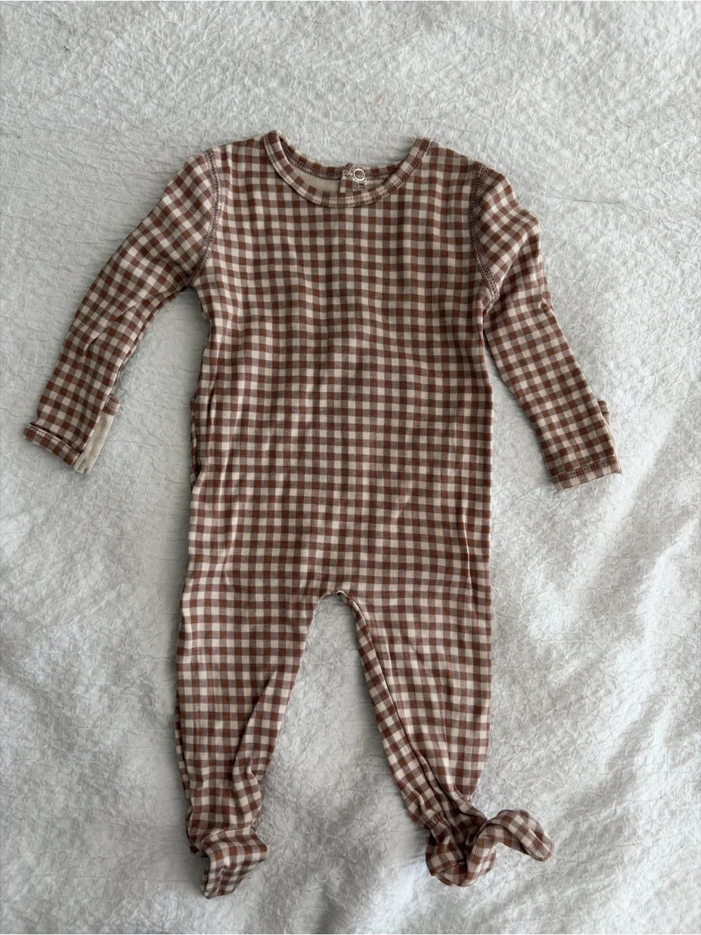 Neutral Brown Gingham Footed One-Piece